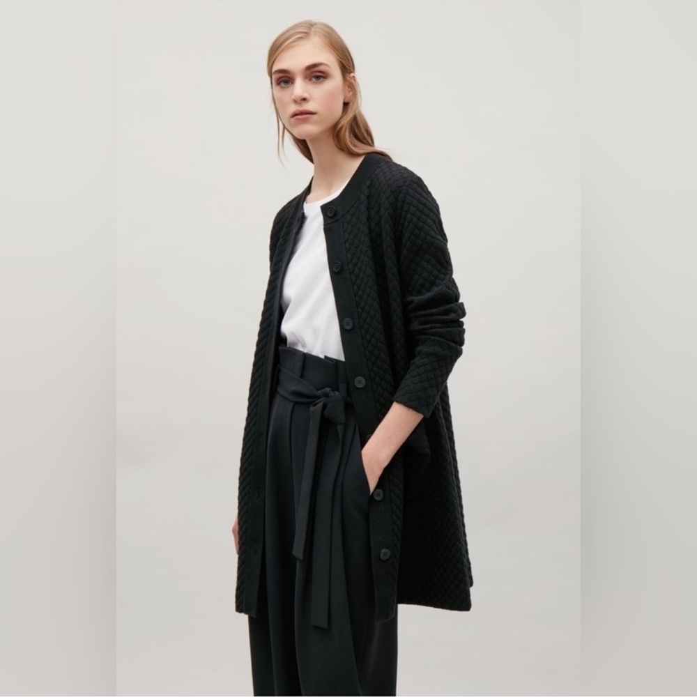 COS Textured Knit Long Cardigan Green